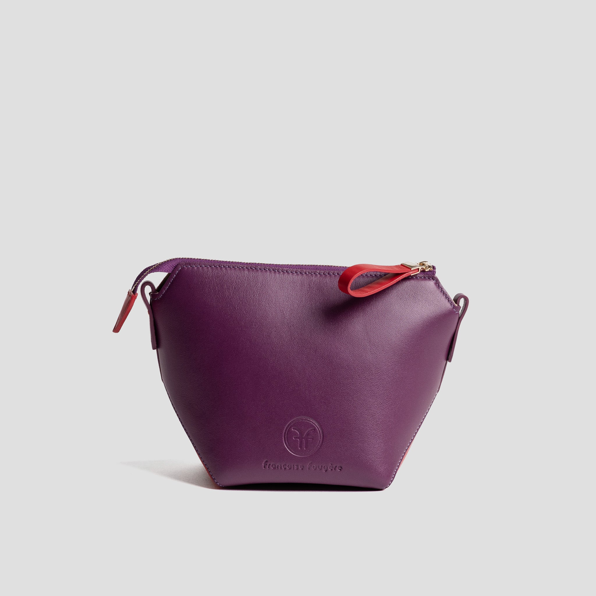 Trousse maquillage | cuir violet et rouge lipstick