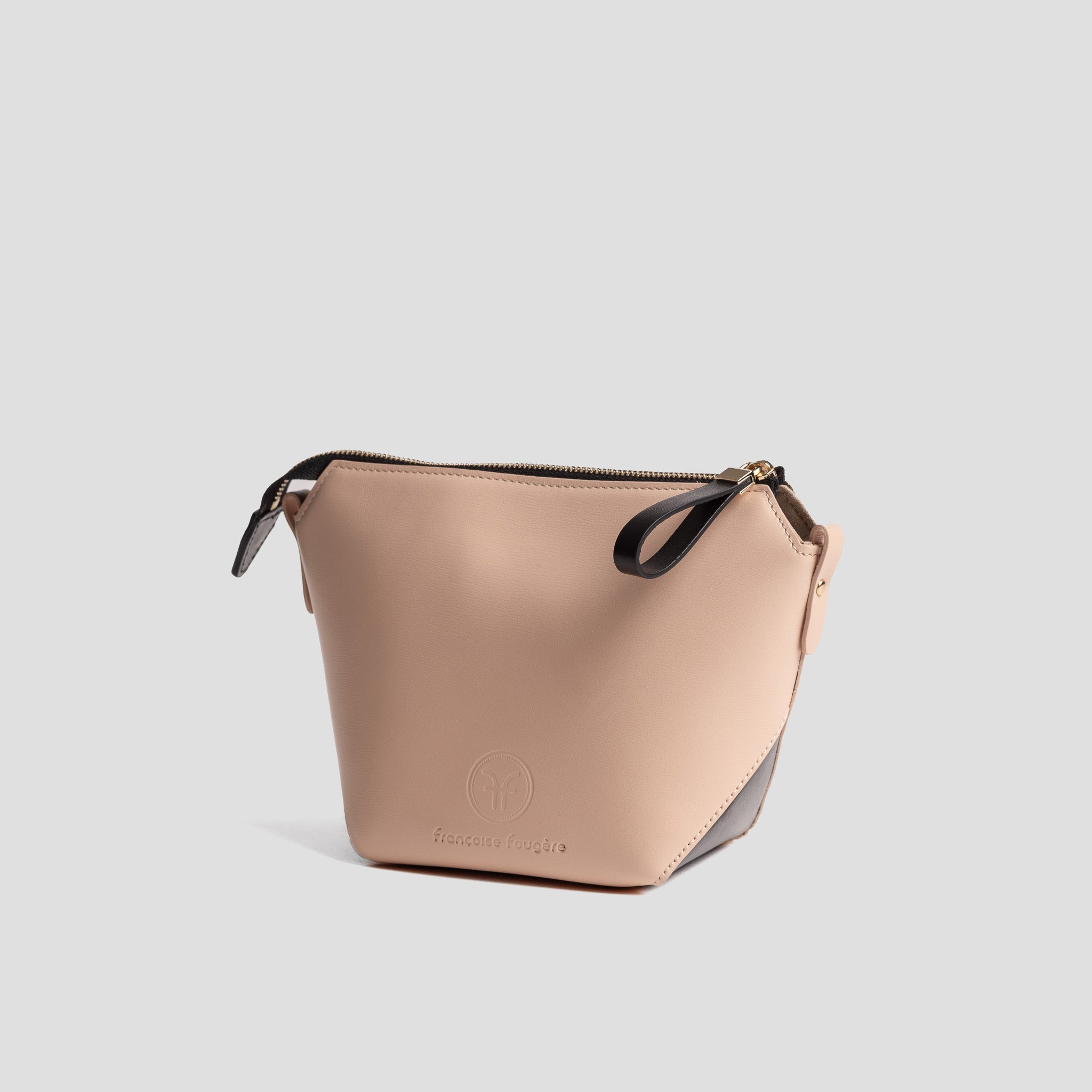 Trousse maquillage | cuir nude et noir