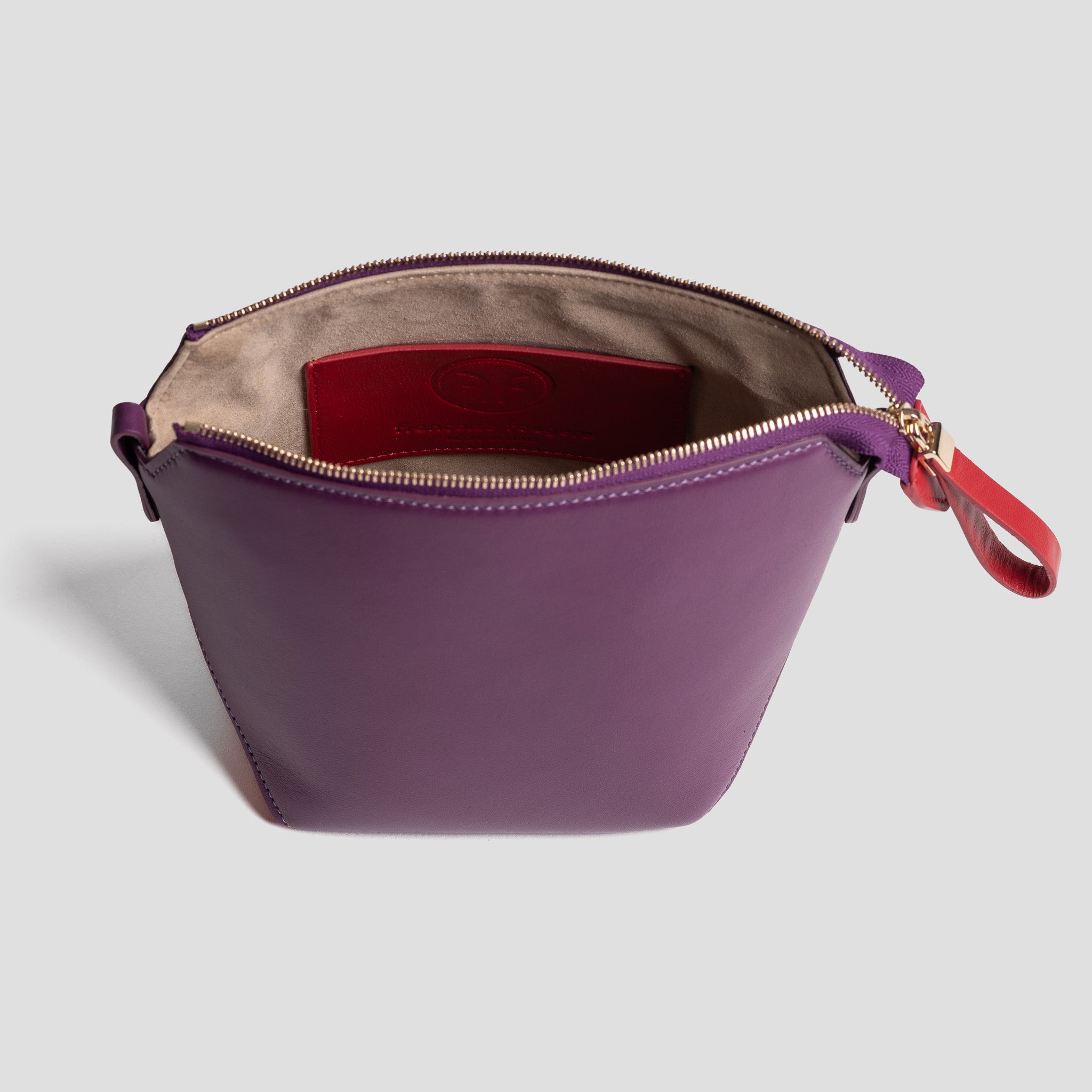 Trousse maquillage | cuir violet et rouge lipstick