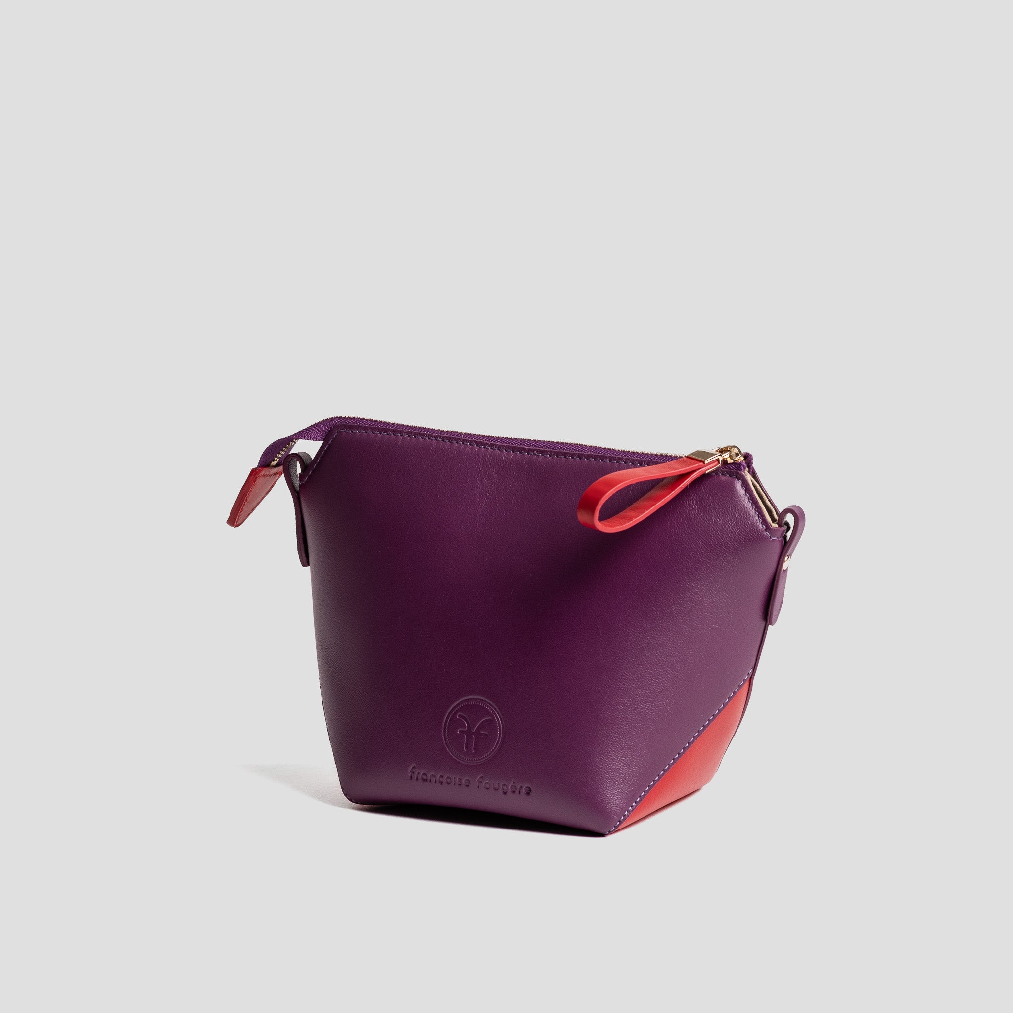 Trousse maquillage | cuir violet et rouge lipstick