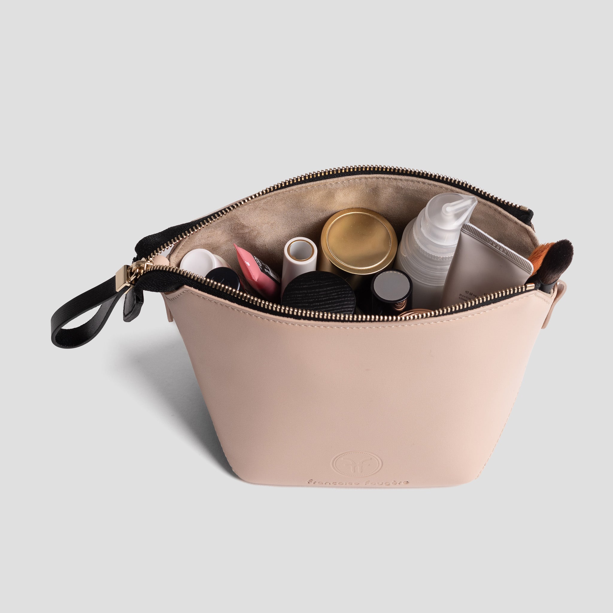 Trousse maquillage | cuir nude et noir