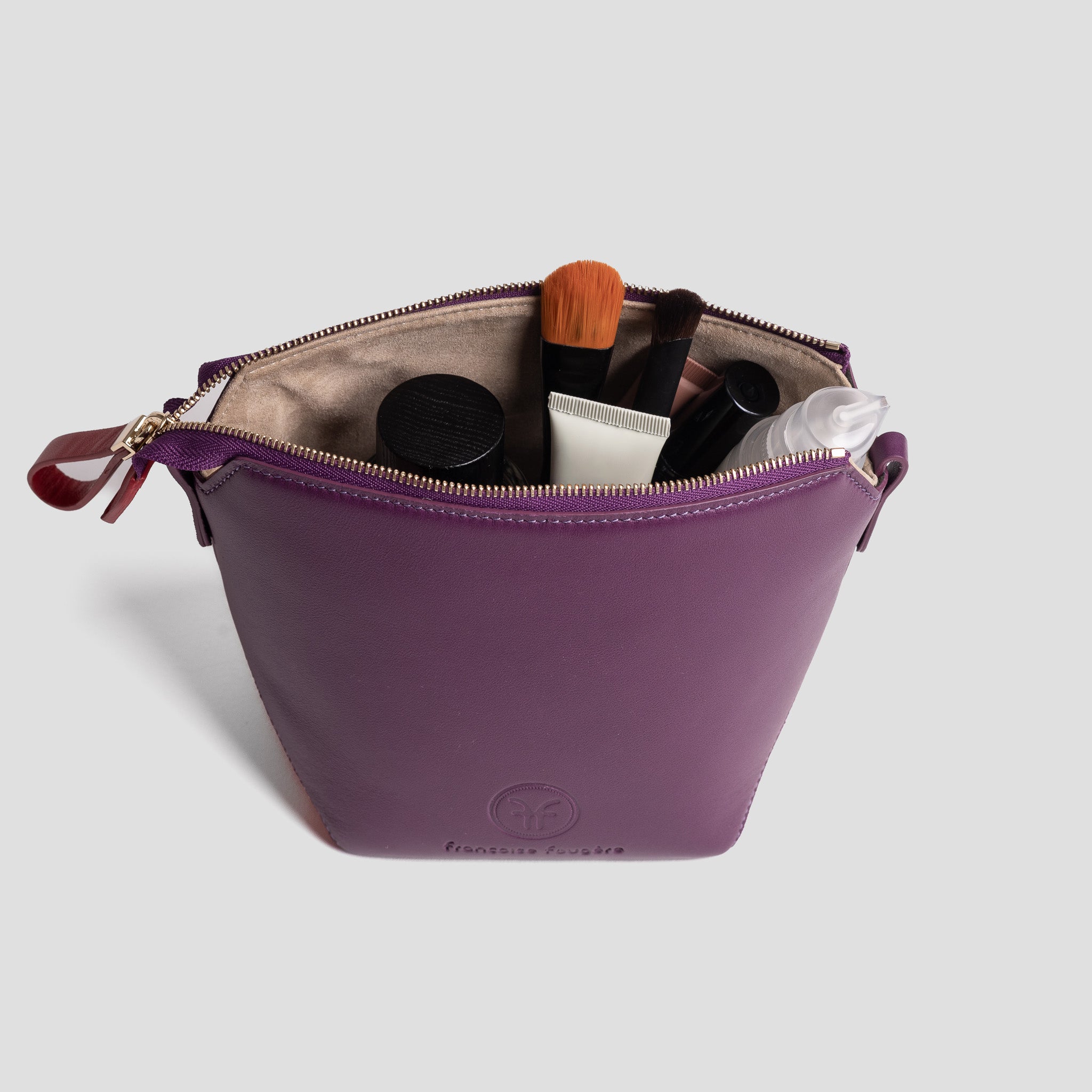 Trousse maquillage | cuir violet et rouge lipstick